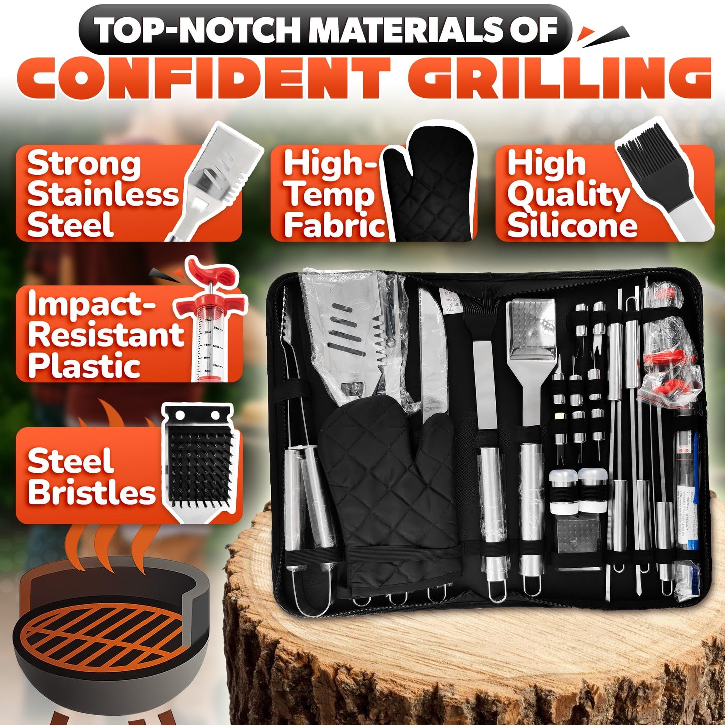 Grilling Accessories (27-Piece) – All in One BBQ Accessories Grill Tool Set Stainless Steel Barbeque, Organized Storage – 27 Essential Tools for Effortless Cooking, Camping & Backyard Barbeque