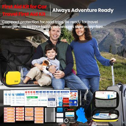 120-Piece First Aid Kit for Travel,Car & Emergency Survival - Compact Waterproof Medical Supplies with Trauma Bandages,Burn Gel & Fever Cooling Patch | Portable for Camping,Hiking,Sports(Yellow)