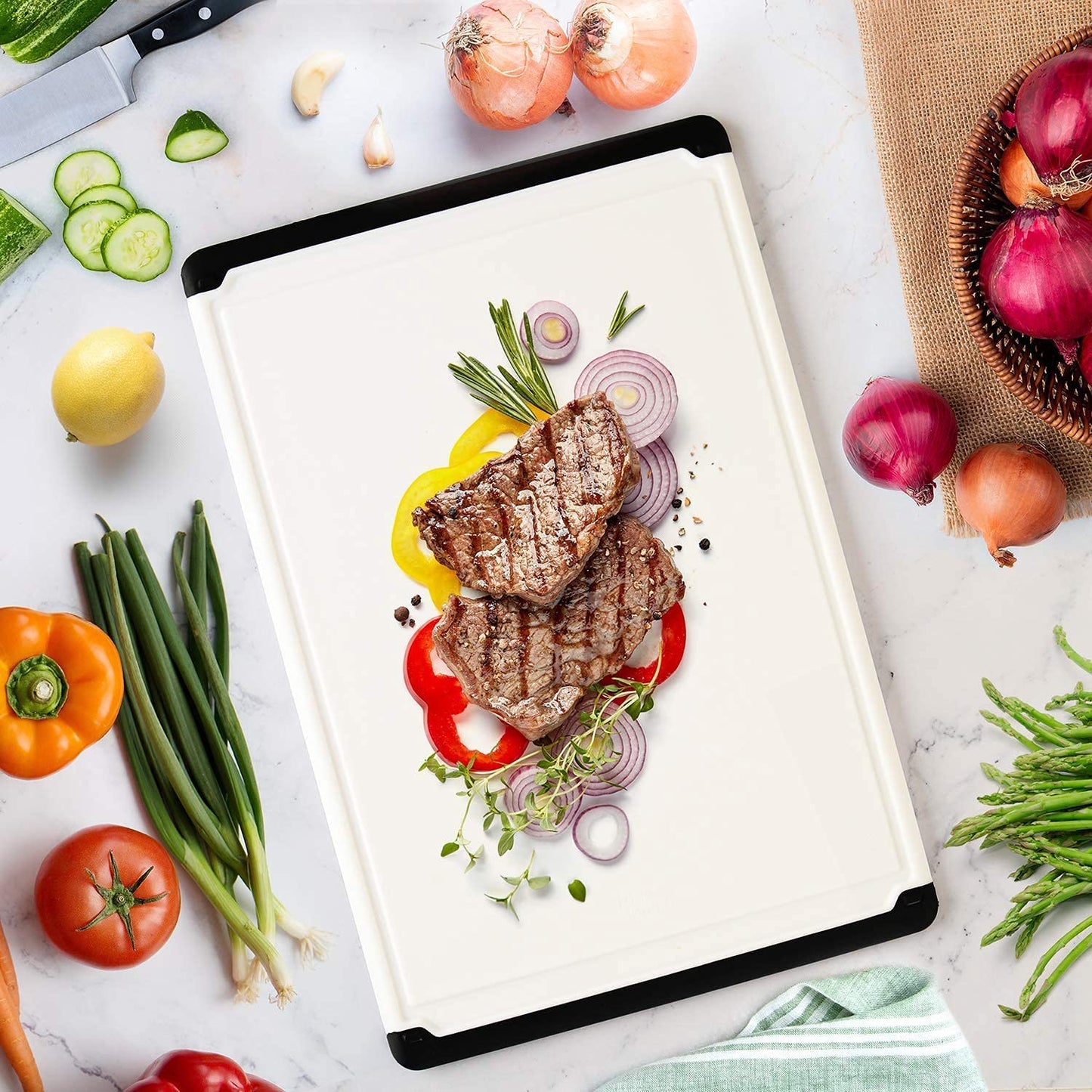 Large Cutting Board for Kitchen - 18x12 Inch Plastic Cutting Board with Deep Juice Groove, Non-Slip Dishwasher Safe Carving Board for Turkey, Meat, Vegetables, Fruits - Thanksgiving and Christmas Gift