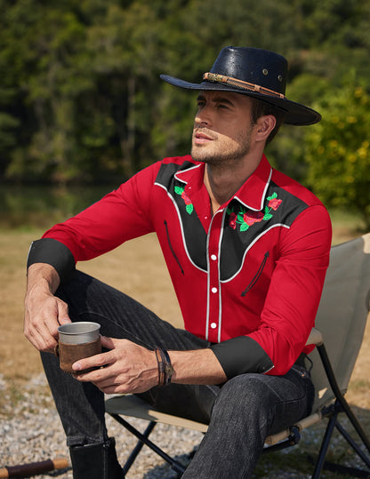 COOFANDY Men's Western Cowboy Embroidered Shirts Long Sleeve Slim Fit Cotton Casual Button Down Shirt