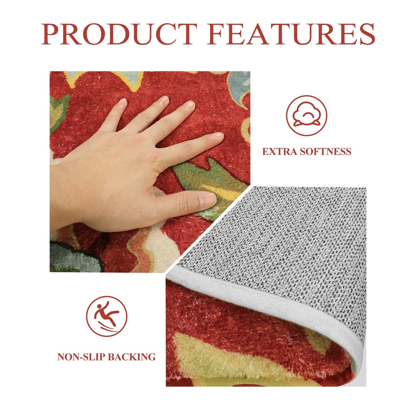 Lahome Red Kitchen Rugs - 2'x3' Small Entryway Rug Washable Kitchen Mat, Non Slip Area Rug Throw Modern Floral Rugs Door Mat for Bathroom Bedroom