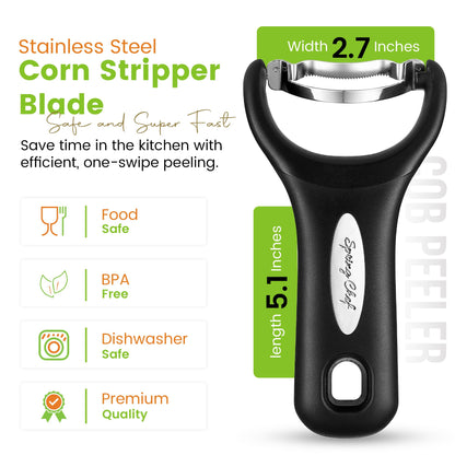 Spring Chef Stainless Steel Corn Peeler – Corn on the Cob Stripper Tool – Durable & Efficient Kernel Remover Tool – Easy to Use Kernel Cutter - Dishwasher Safe Kitchen Gadget - Black