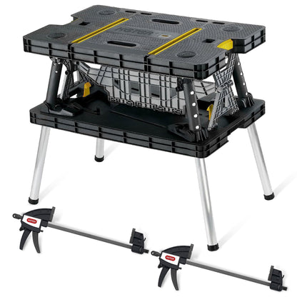 Keter Folding Work Table, Portable Workbench w/ 12" Clamps for Garage/Wood Shop - Heavy-Duty and All-Weather for DIY Home Improvements and Worksites