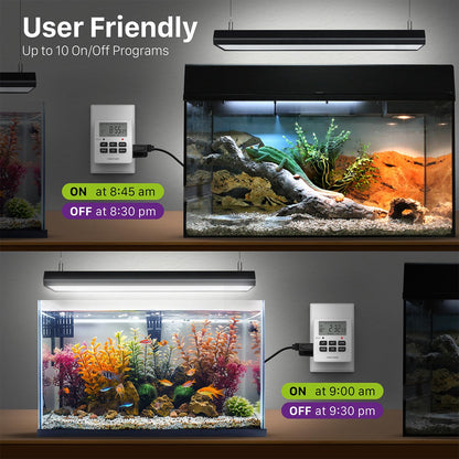 Fospower 7 Day Digital Timers for Electrical Outlets Indoor, Heavy Duty Dual Programmable Outlet Light Timer Switch, Electric Power Wall Timer for Grow Light, Appliance, Lamp, 3 Prong, Grounded