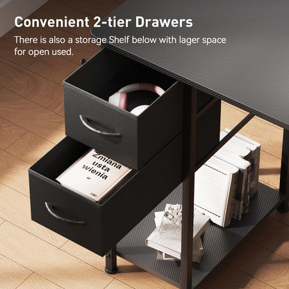 GTRACING Gaming Desk with Drawers, Carbon Fiber Style L Shaped Computer Desk Compatible with Monitor Arm Corner Desk Gaming Table for Home Office Desks, Easy to Assemble Adjustable Shelf Height