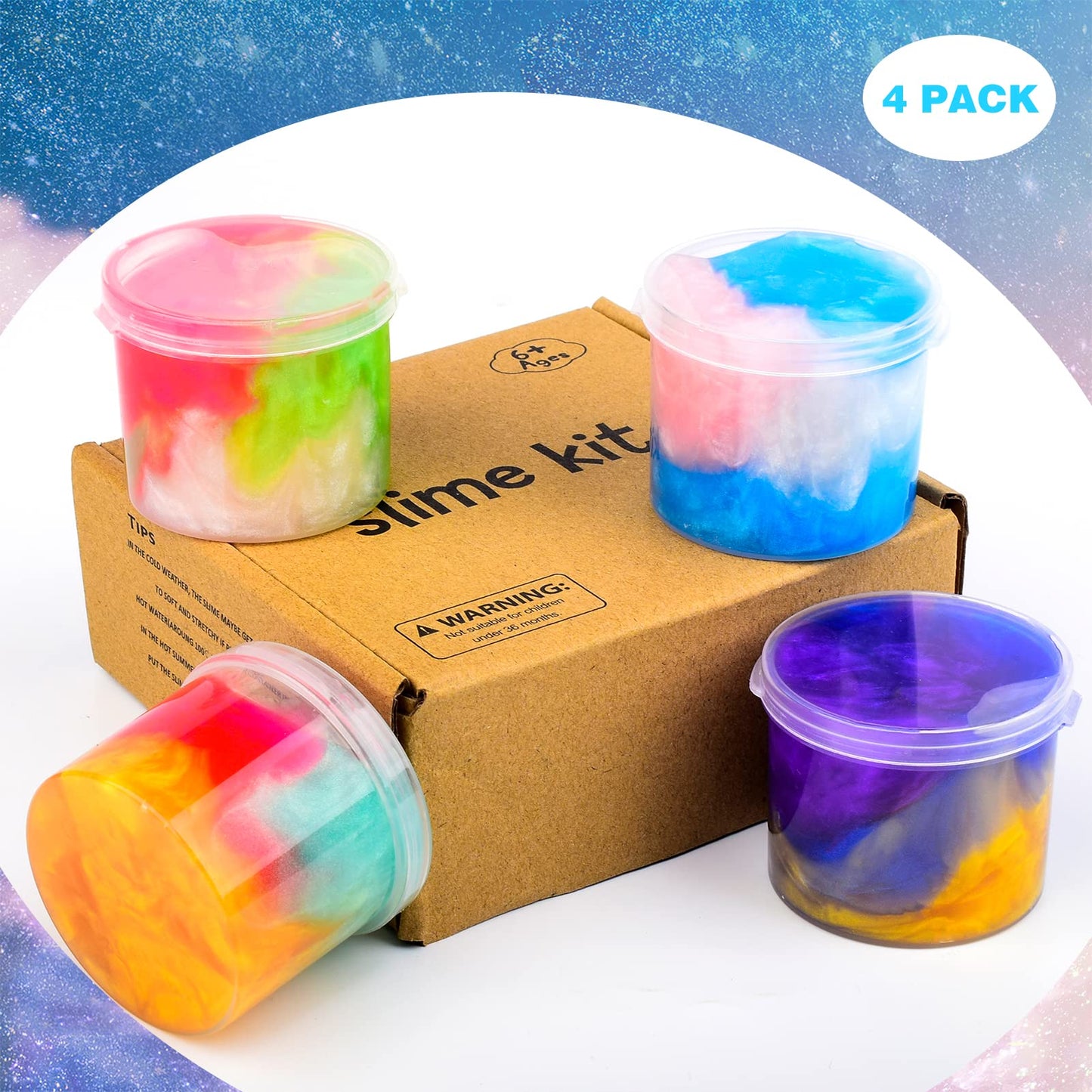 4 Pack Galaxy Slime Kit,Party Favors for Kids, Non Sticky,Wet,Stress & Anxiety Relief,Slime Bulk for Boys Girl,Cute Stuffers,Super Soft Sludge Toy