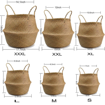 DOKOT Seagrass Plant Basket with Handles, Wicker Woven Storage Basket, 9.5inch Diameter x 11inch Height