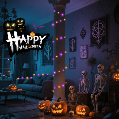 200LED Solar Halloween Lights，78FT Orange& Purple String Lights，Solar Fairy Lights with 8 Modes， Halloween Lights Outdoor Waterproof for Bedroom Patio Garden Party Yard Decoration