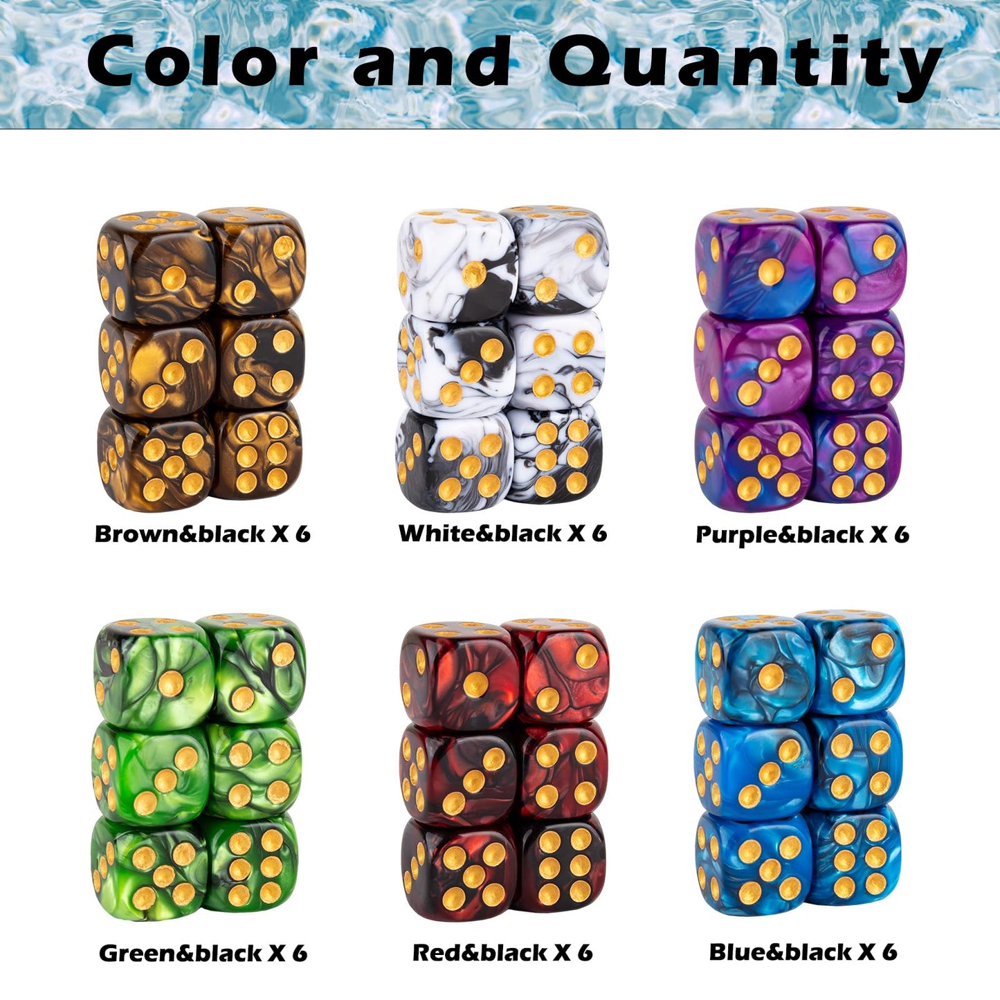 36 Pieces 16mm Marble D6 Dice 6 Sided Dice Set Round Corner Board Game Dice for MTG DND Tenzi Farkle Yahtzee Bunco or Math Learning