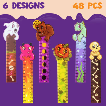 JOYIN 96 Pcs Halloween Pencils and Rulers Stationery Set Included 48Pcs Assorted Pencils with 12 Designs, 48Pcs Halloween Bookmarks Bulk with 6 Patterns for Kids Party Favors Supplies,Non Candy Treats