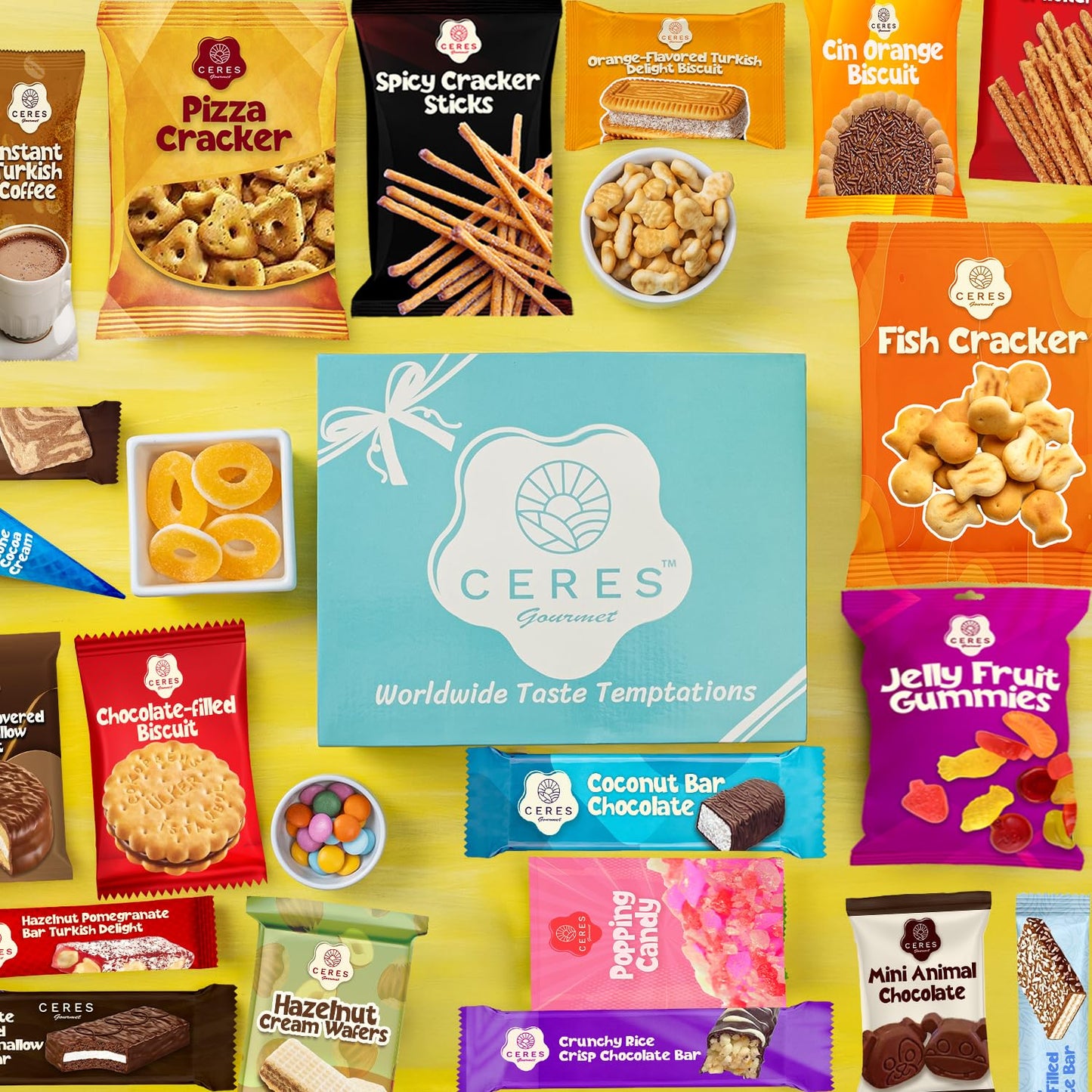 International Exotic Snack Box Variety Pack, 22 Count Premium Foreign Rare Snack Food Gifts with Suprise Item for Fun, Mystery Box of Snacks, European Snacks for Adults and Kids for Christmas Thanksgiving and More