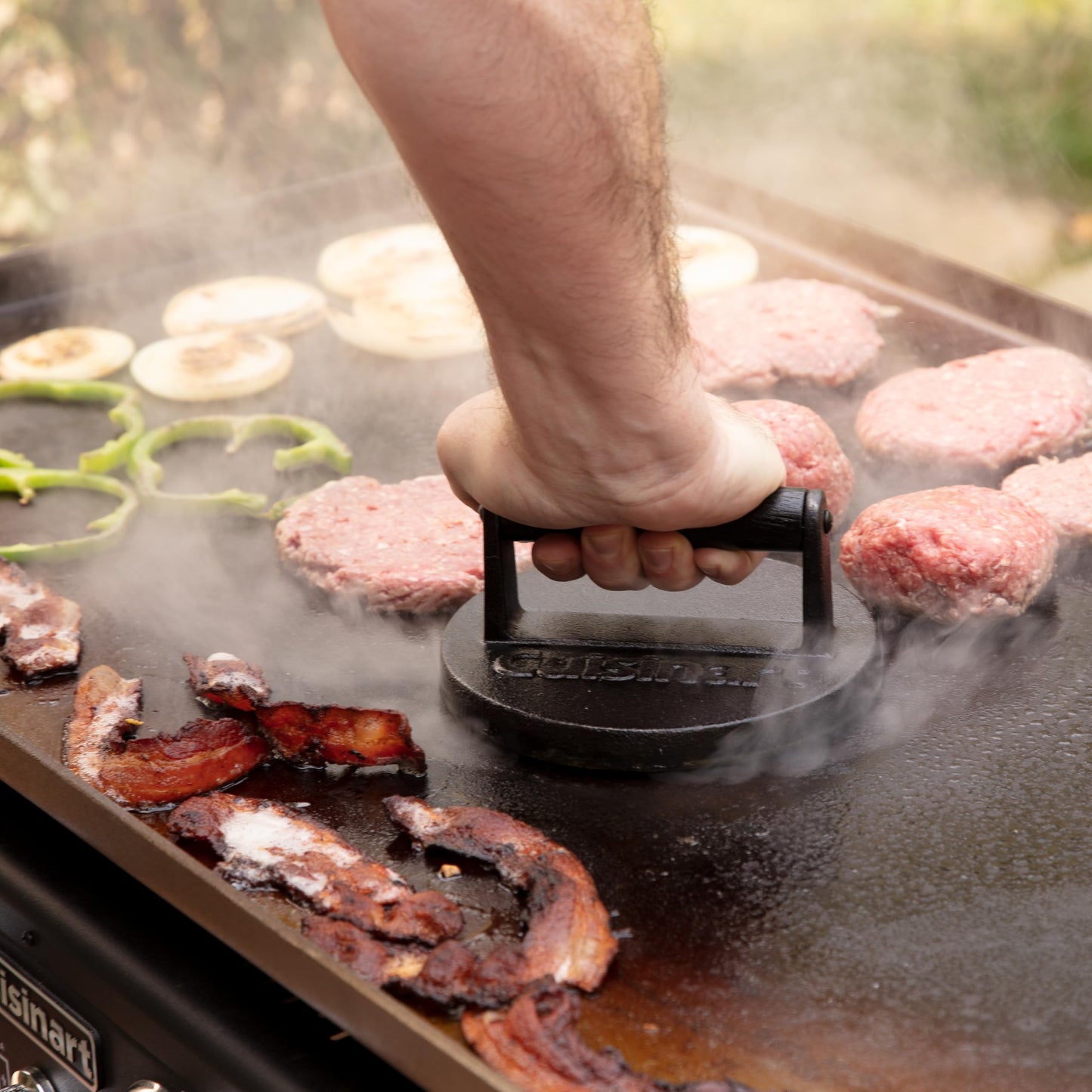 Cuisinart 6.5" Cast Iron Smashed Burger Press, Juicy and Crispy Burgers for BBQs, Cookouts