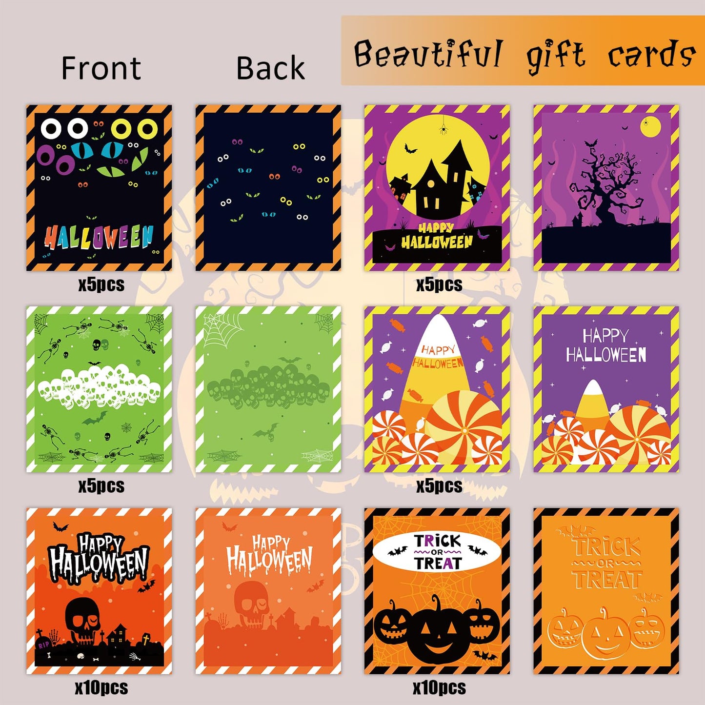 GuassLee Kids Halloween Party Favors - 40pcs Rubber Bracelets, Silicone Wristbands & Cards for Trick or Treat Gifts & Goodie Bag Fillers