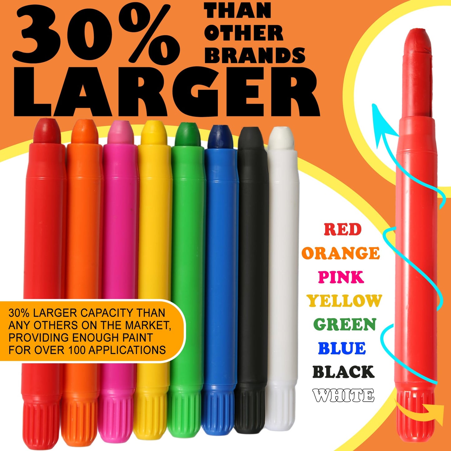 Jim&Gloria Water Based Face Paint Kit with Stencils, 8 Large Professional Face Painting Kit for Kids Party Facepaint Halloween Makeup Washable Body Paint for Adults Skin Color Crayons, Boy Girl Gifts