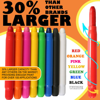 Jim&Gloria Water Based Face Paint Kit with Stencils, 8 Large Professional Face Painting Kit for Kids Party Facepaint Halloween Makeup Washable Body Paint for Adults Skin Color Crayons, Boy Girl Gifts