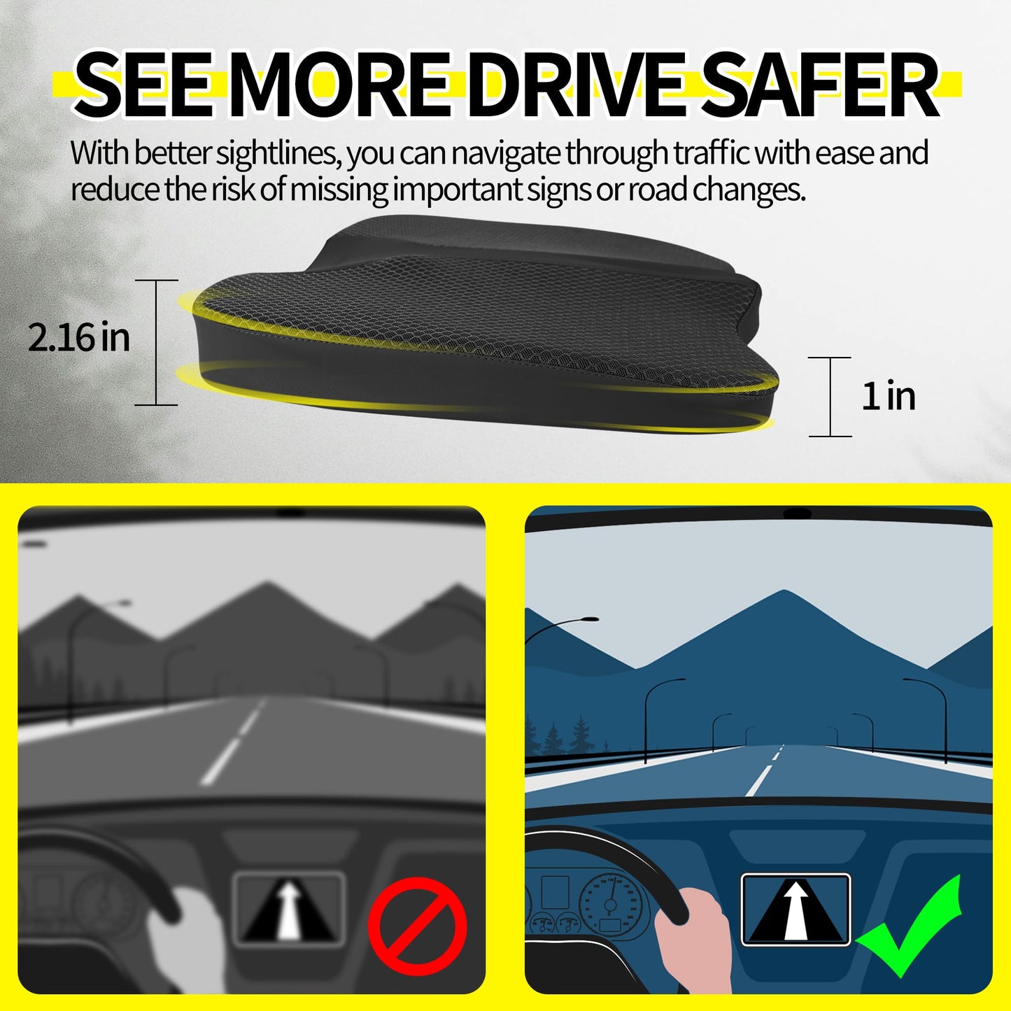 LARROUS Car Seat Cushion - Comfort Memory Foam Seat Cushion for Car Seat Driver, Tailbone (Coccyx) Pain Relief, Car Seat Cushions for Driving (Black)