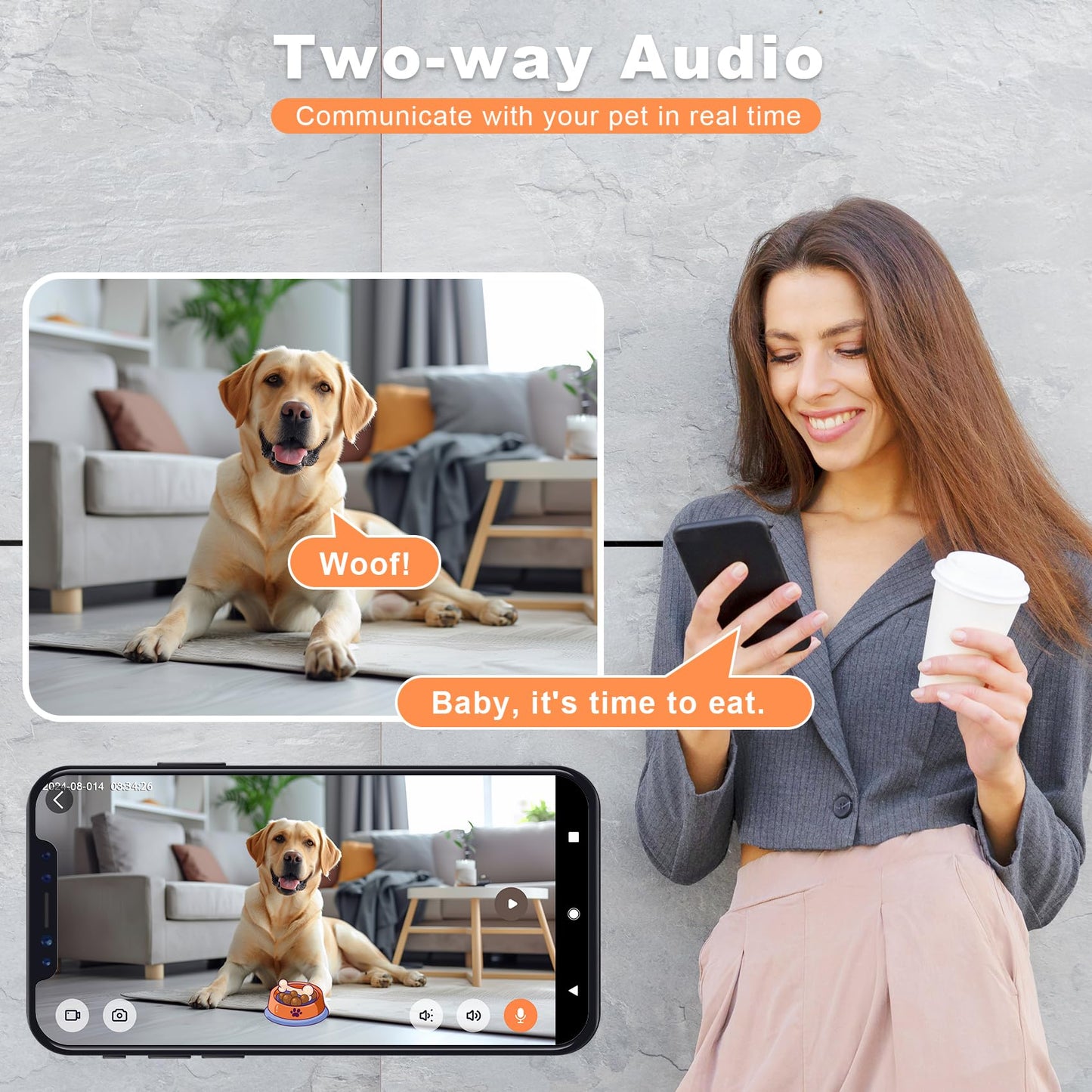 Fexfor 2K Pet Camera Security Dogs Camera, On-Device AI Tracking and Pet Monitoring, 360° View, with Treat Dispenser, Local Storage, 2-Way Audio, Phone App, Motion Alert