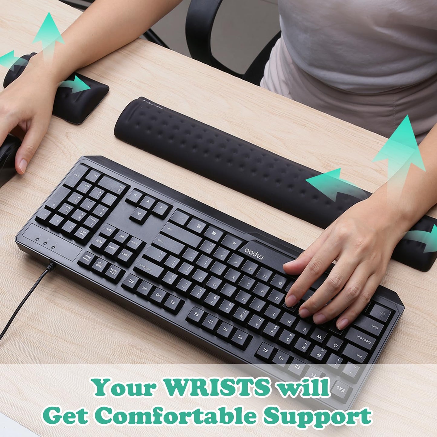 Keyboard Wrist Rest & Mouse Wrist Rest Set, Memory Foam Ergonomic Wrist Pad for Computer Keyboard Laptop Wrist Support, Arm Rest for Desk Accessories in Home Office School(Black)