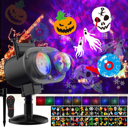 Halloween Decorations Projector Lights,Outdoor Christmas Holiday Projector with Remote Control Timer, 26 HD Effects (3D Ocean Wave & Patterns) Waterproof Landscape for Halloween Party Decorations