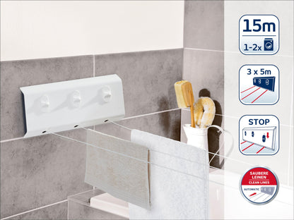 Leifheit 83107 Rollfix Wall Triple line Dryer, 15 m