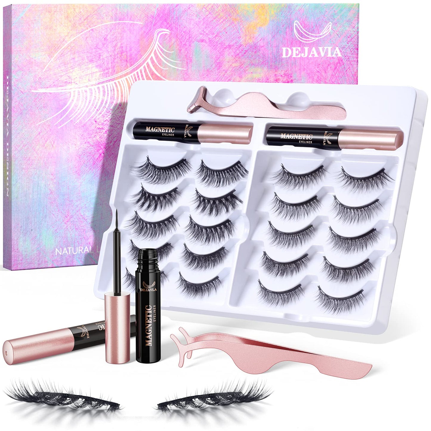 DEJAVIA Magnetic Lashes [10 Pairs], Premium Natural Looking, Reusable Lightweight Wispy Strong Magnetic Eyelashes with Applicator and Tweezers, No Glue Needed