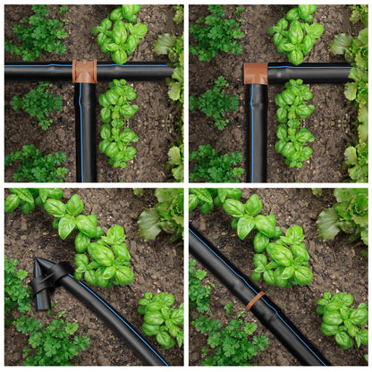 JAYEE 24P Drip Irrigation Fittings Kit for 1/2" Tubing (.600 ID), 17mm Parts- 6 Tees, 6 Couplings, 6 Elbows,6 End Cap Plugs- Barded Connectors for Rain Bird Pipe and Sprinkler Systems (24 Pieces Set)