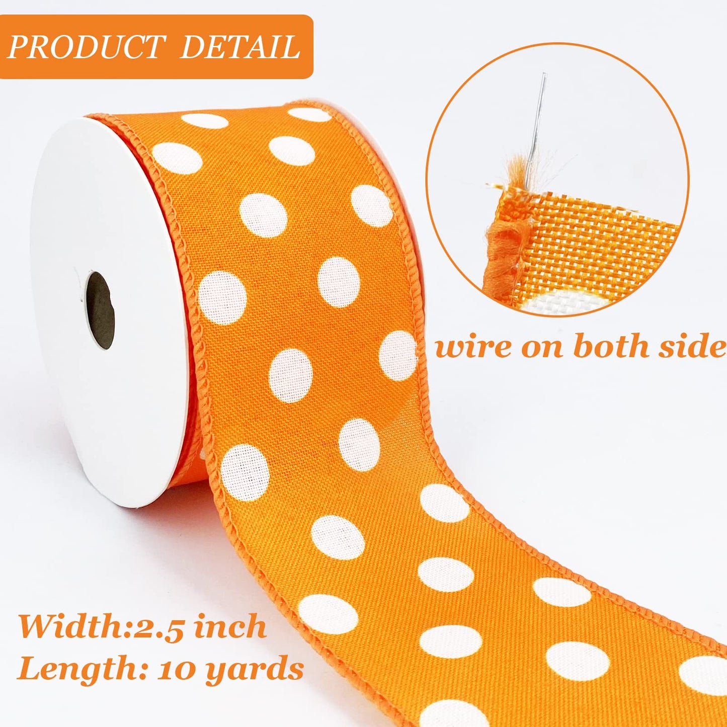 Leecogo Easter Ribbon Wired,2 1/2”x10 Yard,Orange Polka Dots Ribbon for Easter, Christmas, Wreath, Spring, Summer, Wedding, Baby Shower, Birthday
