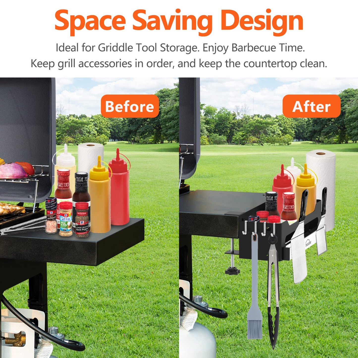 Griddle Caddy for Blackstone 28"/36" Griddles/Prep Cart, Grill Accessories Space Saving for Blackstone BBQ Accessories Storage Box with Magnetic Tool Holder & Paper Towel Holder