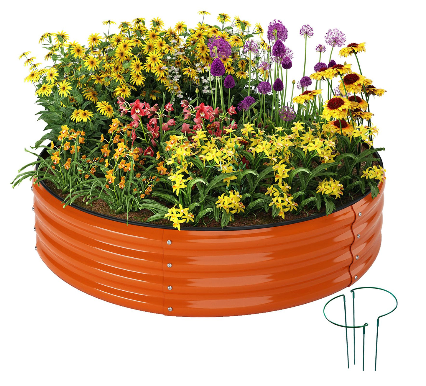 Galvanized Metal Planter Round Raised Garden Bed Kit for Gardening Outdoor，2x2x1ft Grow Garden Box Raised Flower Bed，Round Galvanized Planter Outdoor Metal Fire Pit Ring