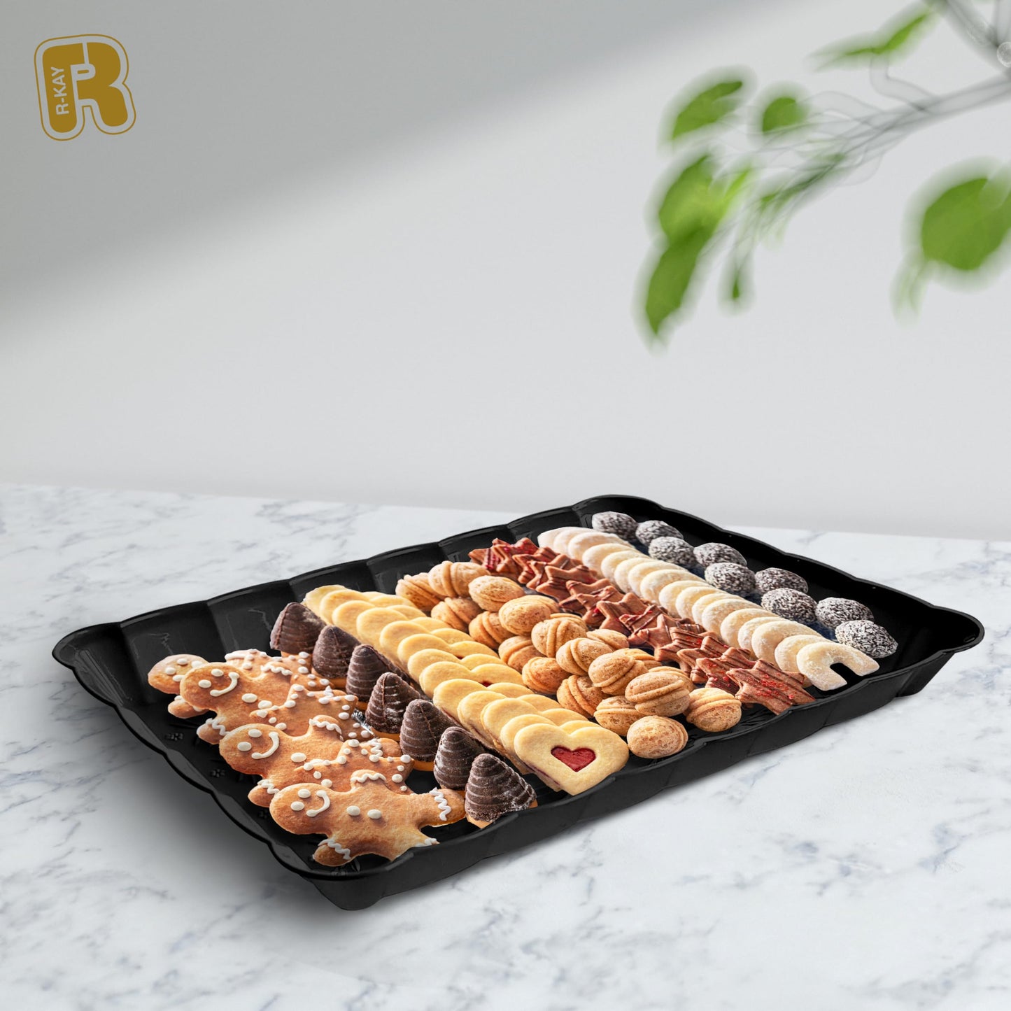 6 Pack Black Plastic Serving Trays - 9 x 13 Party Serving Trays and Platters - Black Serving Tray - Serving Platter Tray for Party