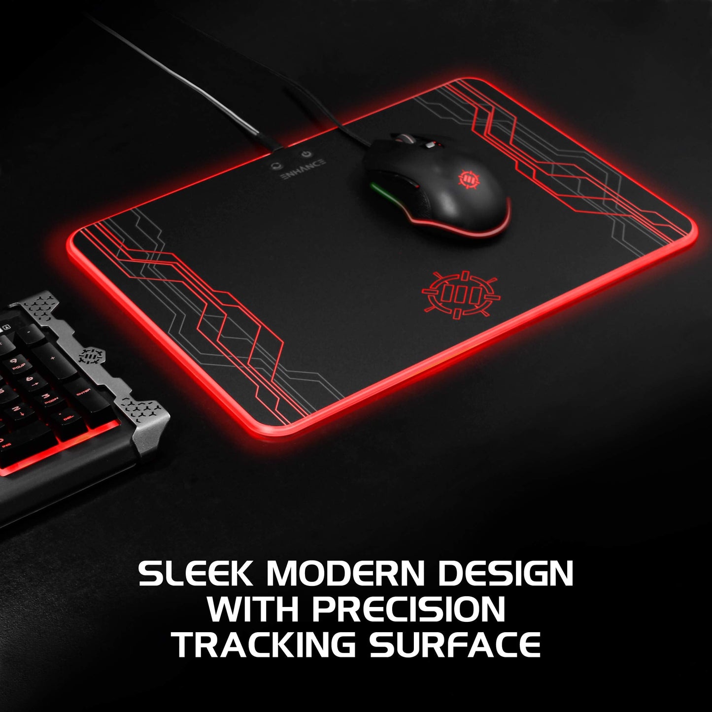 ENHANCE LED Gaming Mouse Pad RGB - Hard Mouse Pad with 7 Light Up Modes and Brightness Controls - Large Surface (13.75 x 9.8 in) with Glowing Lights and Rubber Non-Slip Grip for Desktop Gamers