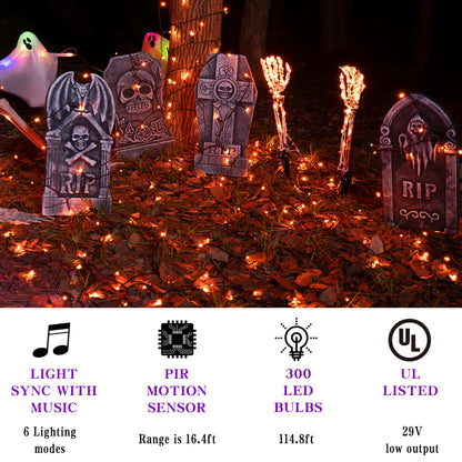 Halloween String Lights with Music Sync Spooky Sounds - 6 Lighting Modes, 300 LED Lights for Haunted Party Yard Room Decor (Orange)