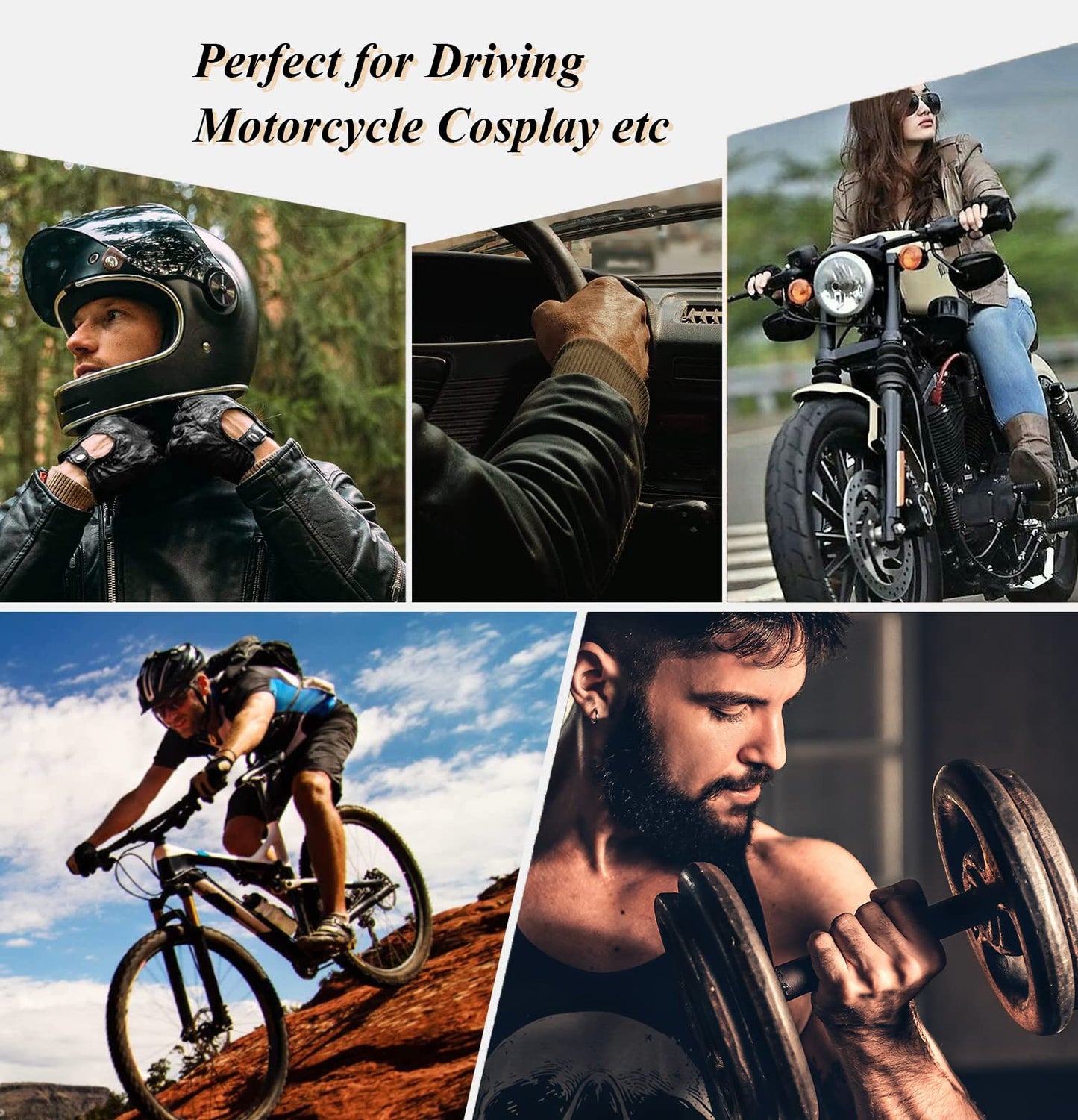 FLORVIV Black Fingerless Gloves PU Faux Leather Goth Cosplay Costume Punk Halloween Performance for Women