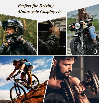 FLORVIV Black Fingerless Gloves PU Faux Leather Goth Cosplay Costume Punk Halloween Performance for Women