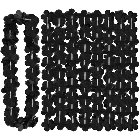 24pcs Halloween Leis Decor, Halloween Black Leis Bulk Accessories Silk Flower Necklace, Black Hawaiian Bulk Hula Dance Party Decor, Flower Leis Trick or Treating Activities Favors Supplies
