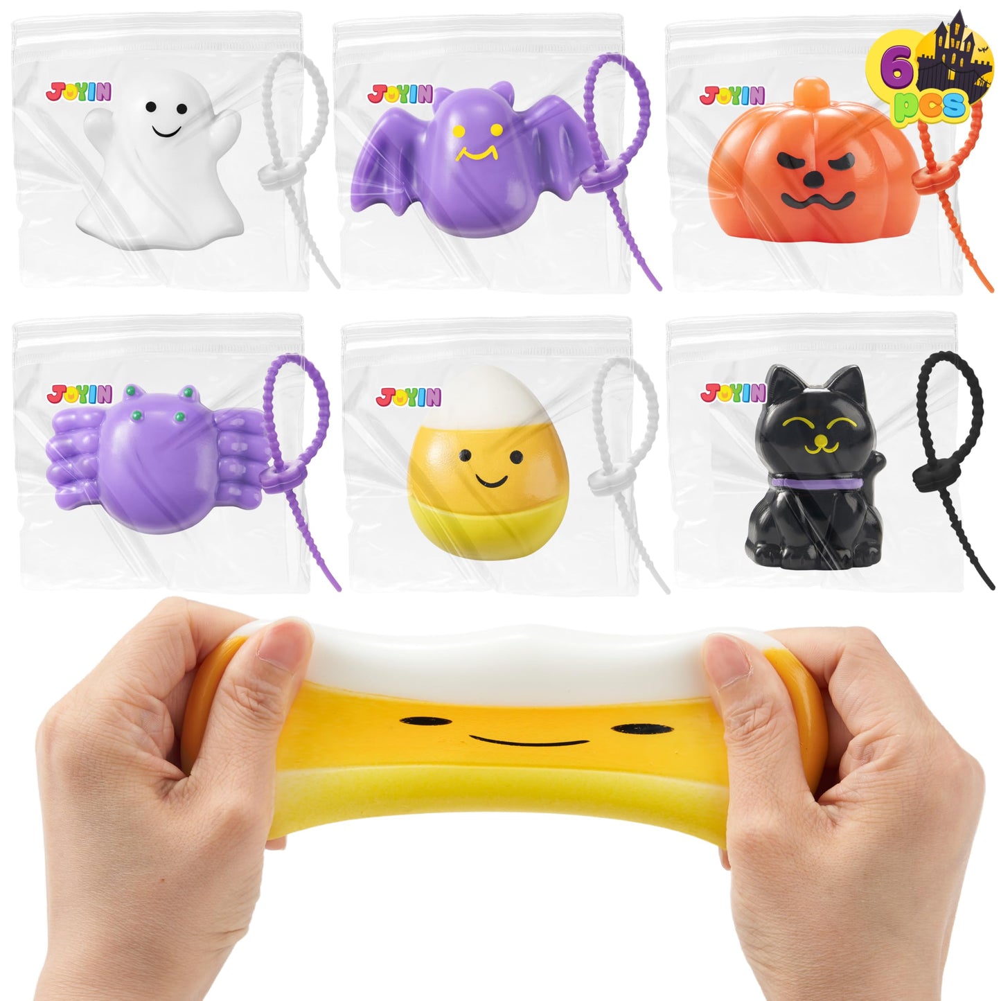 JOYIN 6 PCS Halloween Silicone Stress Relief Squishy Toys, Mini Soft Squeeze Toys for Halloween Party Favor Goodie Bag Fillers, Cute Ghost Mochis Stress Reliever Anxiety for Kids Gift