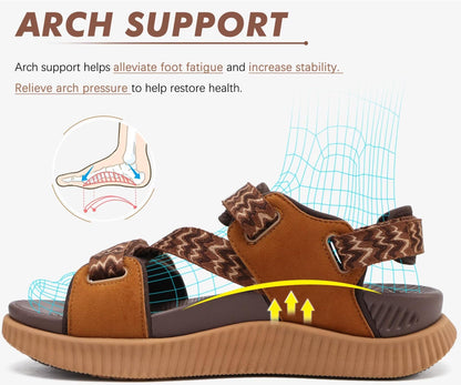KuaiLu Walking Orthopedic Sandals Womens Comfortable Arch Support Hiking Sandles Plantar Fasciitis Athletic Sport Recovery Cushion Summer Travel Outdoor Open Toe Water Sandals Brown Khaki Size 11