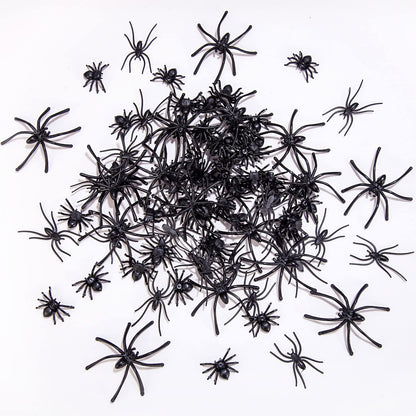 JIALWEN 120 Pieces Realistic Plastic Spiders 3 Sizes Small Spider Toys Black Fake Spiders Halloween Prank Props for Halloween Home Party Decorations