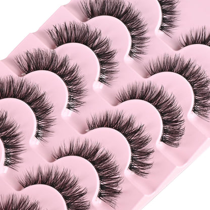 FARRED Cat Eye Lashes Natural Eyelashes Short Wispy Lash Strips Volume Eyelash Cateye Medium Length False Lashes Natural Looking Hybrid Clusters Full Strip Lashes (A1 | 8-14MM)