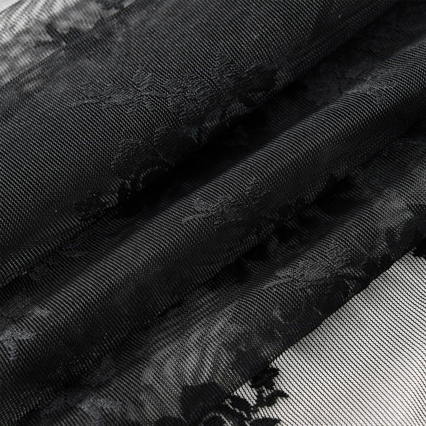 Kotile Black Lace Curtains 63 Inch Length 2 Panels, Country Rustic Floral Gothic Sheer Curtains for Halloween, Rod Pocket Vintage Privacy Sheer Lace Curtains, 42 x 63 Inch Each, 1 Pair, Black