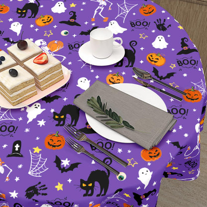 ABSOP Halloween Tablecloth Round 60 Inch Purple Outdoor Table Cloth Black Orange Pumpkin Table Cover for Kitchen Dinner Room Holiday Party Outdoor Home Halloween Decor