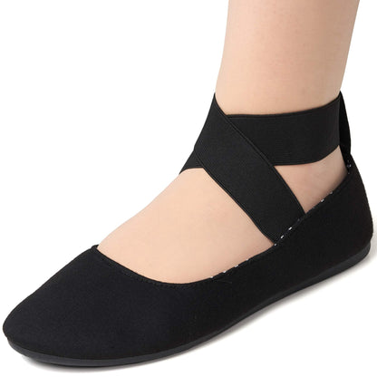 Alpine Swiss Peony Ballet Flats Shoes for Women | Elastic Ankle Strap Flats | Round Closed-Toe Shoes | Slip On Loafers | Padded for Comfort BLK 11