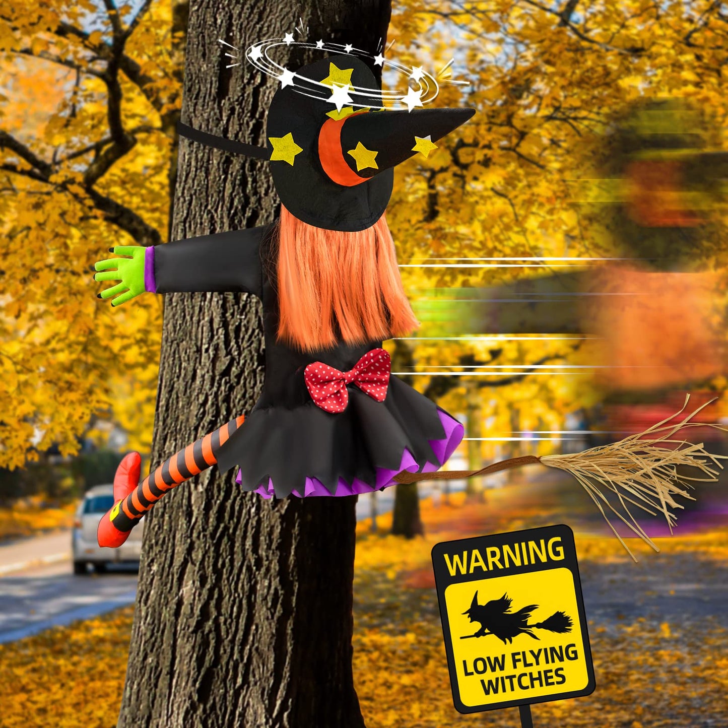 Halloween Decorations Outdoor Crashing Witch: 44'' Flying Crashed Witches Hanging into Tree - Halloween Decor for Yard Garden Porch