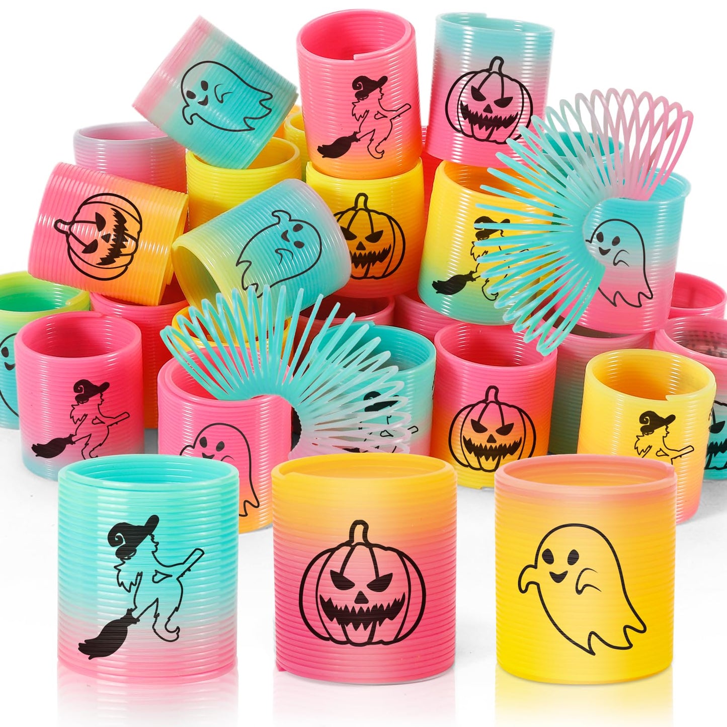 CLEVERZONE 36 Packs Spring Rainbow Magic Fidget Stress Coil Mini Springs Bulk Toys Party Favor Birthday Carnival Prize Goodie Bag Stuffers For Kids Boys Girls (Halloween)