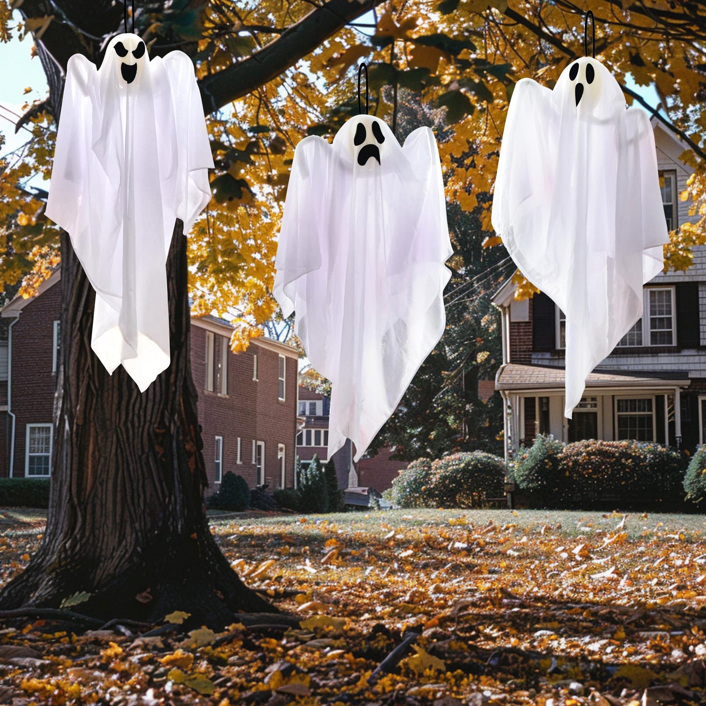 JOYIN 3 Pack Halloween Party Decoration 27.5" Hanging Ghosts, Cute Flying Ghost for Front Yard Patio Lawn Garden Party Décor and Holiday Decorations