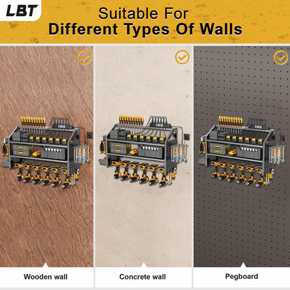 LBT 4 Layer Power Tool Organizer Wall Mount With Charging Station, Patented, 6 Outlet Power Strip, 6 Drill Holder, Heavy Duty Metal Garage Tool Storage Rack, Gifts For Men Fathers Day