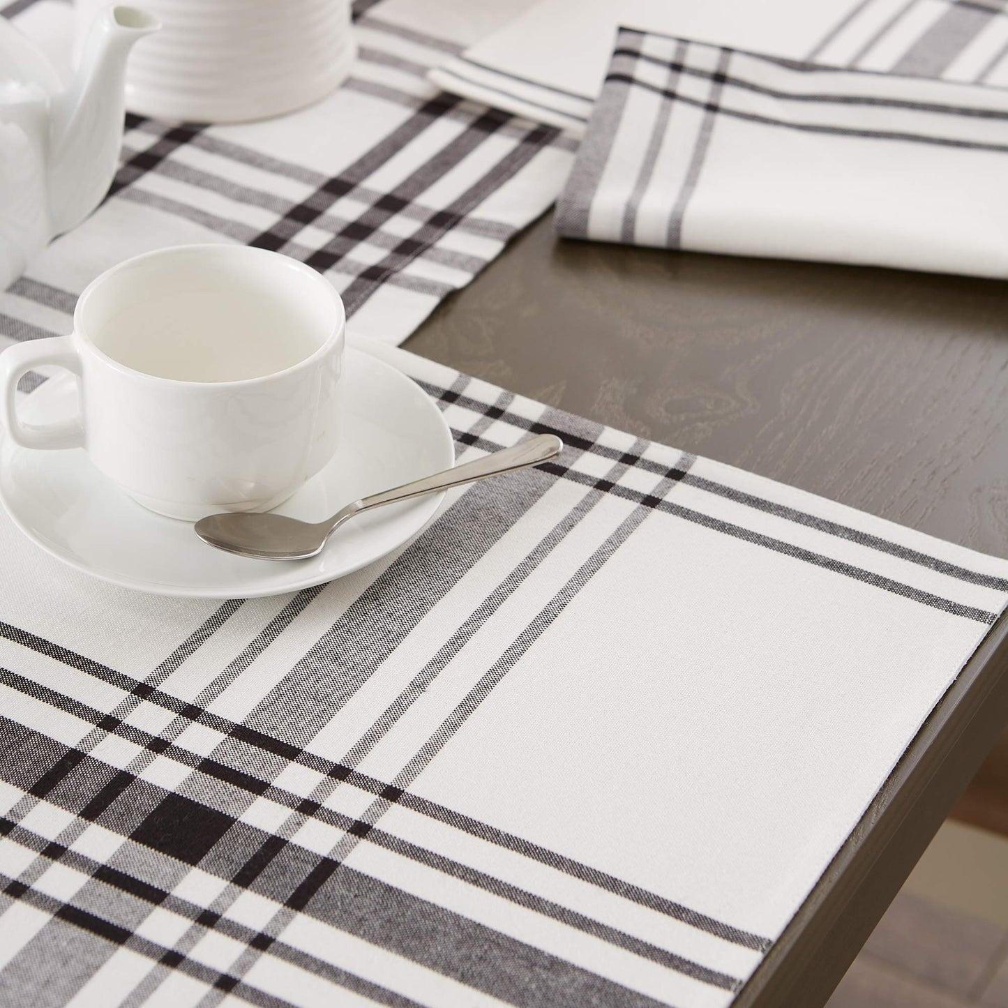 DII Home Sweet Farmhouse Plaid Tabletop Collection, Placemat Set, 13x19, French Stripe, Black