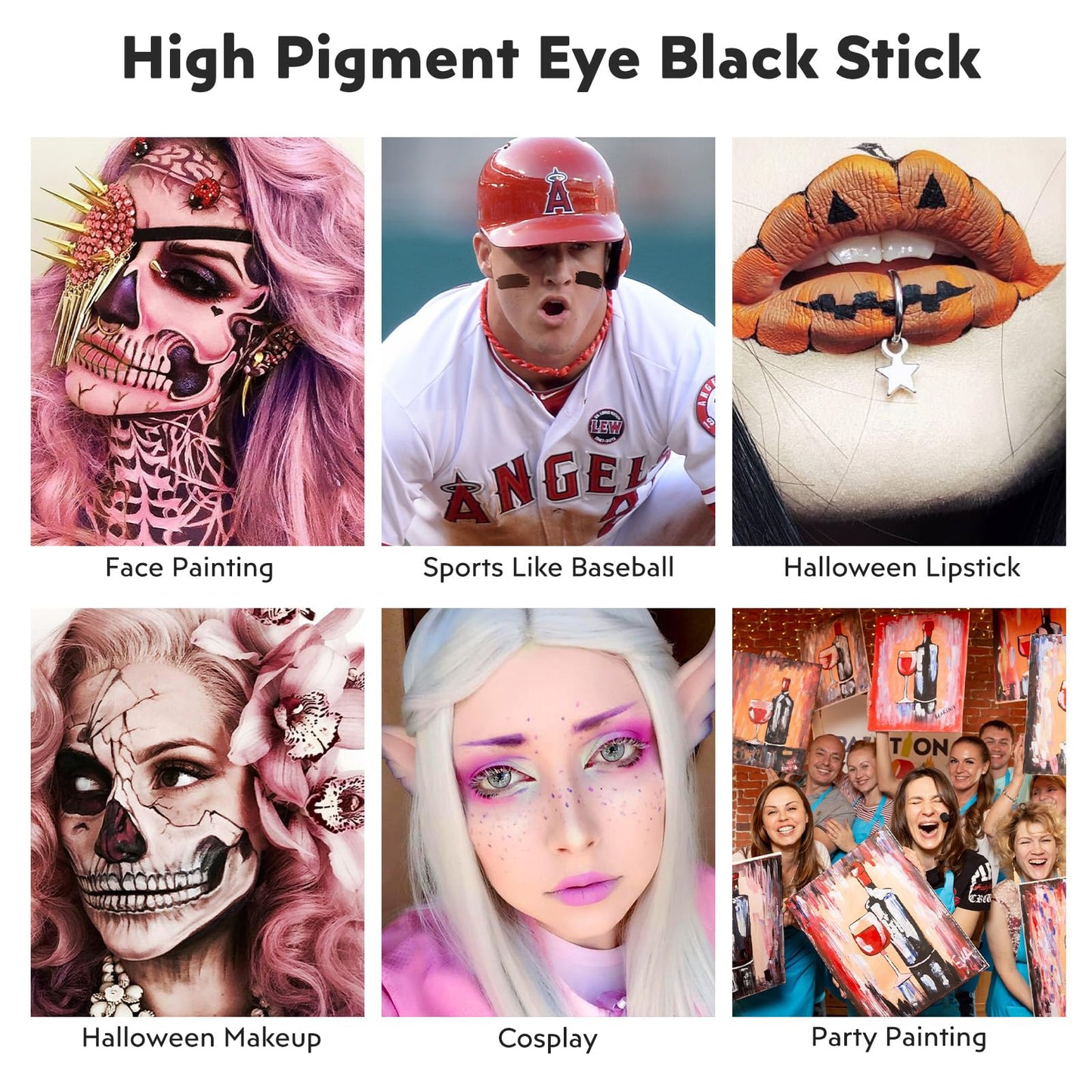 FIVEFULU Black and White Face Paint Halloween Makeup Kit, Matte Lipstick Set Eye Black Stick, Body Paint Face White Foundation Makeup for Halloween Zombie Clown Vampire Skeleton Skull Joker