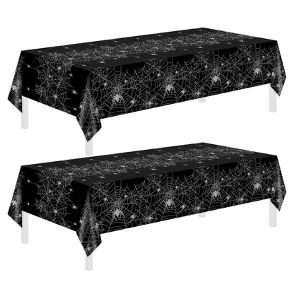 Halloween Tablecloth,2 Pack Disposable Plastic Tablecloth 54"x108" Halloween Decorations,Black Table Cloth for Birthday Decors,Spider Web Table Cover,Party Supplies for Indoor or Outside,Home,Dinner