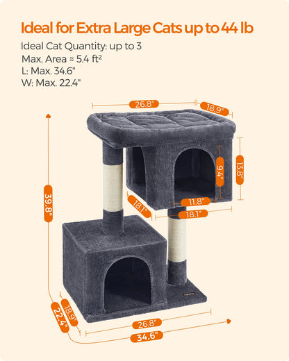 Feandrea Cat Tree, 39.8-Inch Cat Tower, XL, Cat Condo for Extra Large Cats up to 44 lb, Large Cat Perch, 2 Cat Caves, Scratching Post, Smoky Gray UPCT614G01